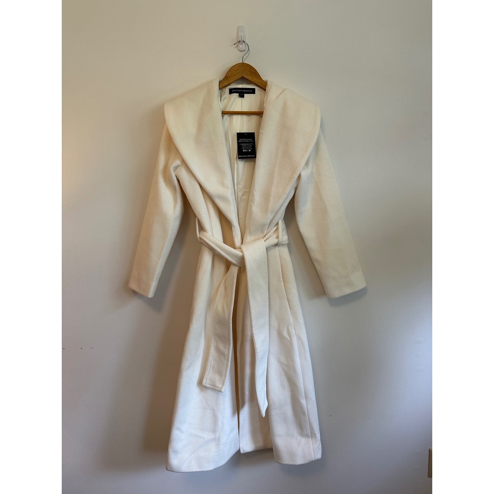 NWT Boston Proper Cream Shawl Collar Belted Wrap Coat | Size Medium
